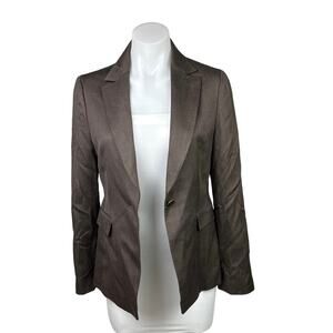 Marie Claire Paris Womens Brown One Button Notch Lapel Collar Blazer Jacket Sz S